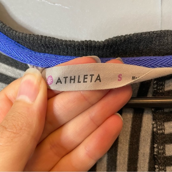 Athleta Black and gray striped ruched Midi Dress size small - Picture 6 of 10